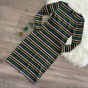 J. Crew Striped Long Sleeve Midi Multi-Colored Dress 2